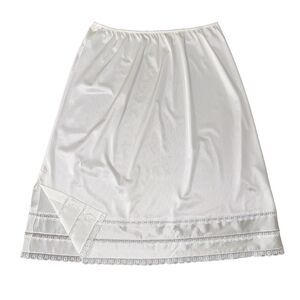 Vintage Romantic Sears Silky Nylon Half Slip White Lace Layers Trim Slit 2X USA